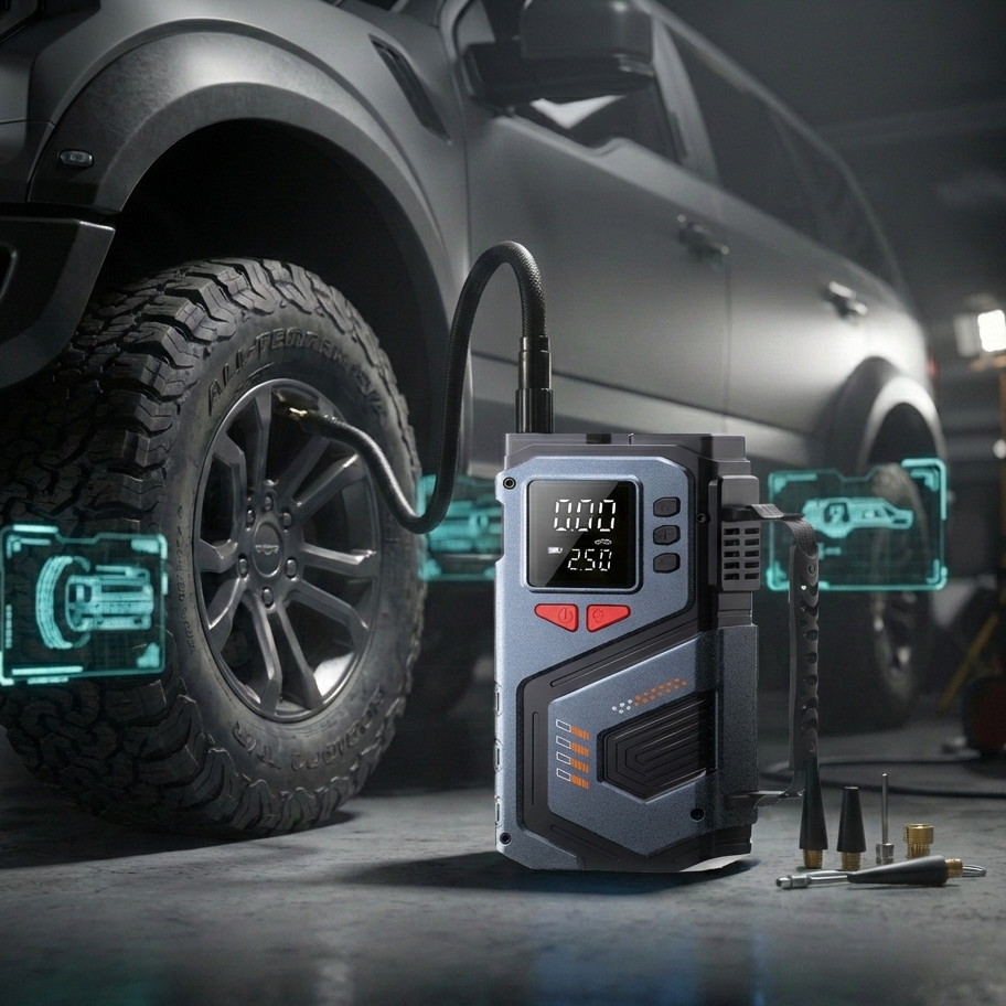 X-7 TIRE INFLATOR & AIR COMPRESSOR | 150 PSI | CORDLESS CAR & SUV PUMP | JUMP START KIT