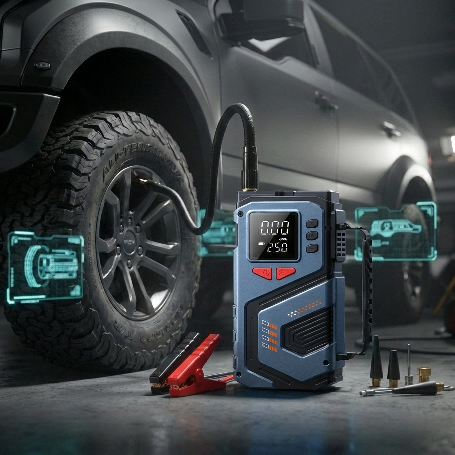 X-7 TIRE INFLATOR & AIR COMPRESSOR | 150 PSI | CORDLESS CAR & SUV PUMP | JUMP START KIT